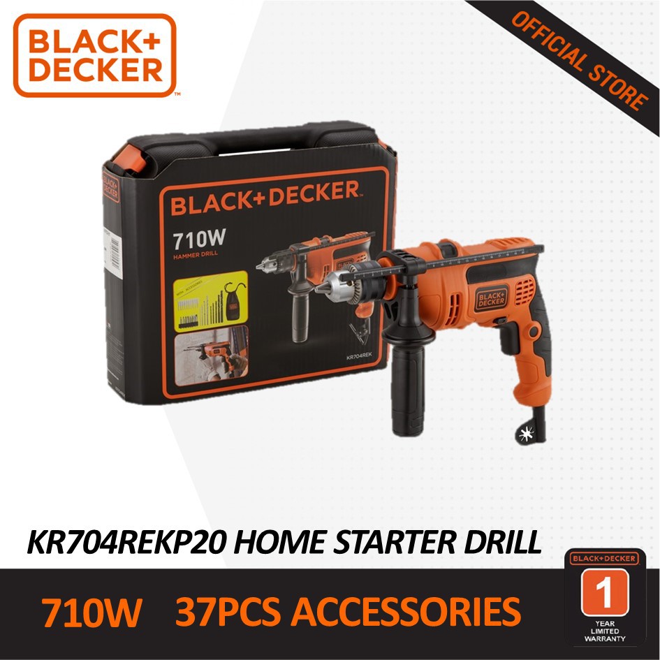 Black & Decker 710W 13mm Hammer Drill Kit Box with 37 Pc Acc