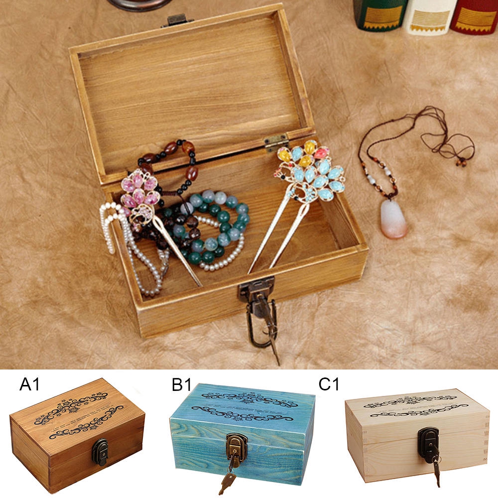 Antique Treasure Jewelry Storage Vintage Wood Decorative Box With Lock And Key Shopee Singapore