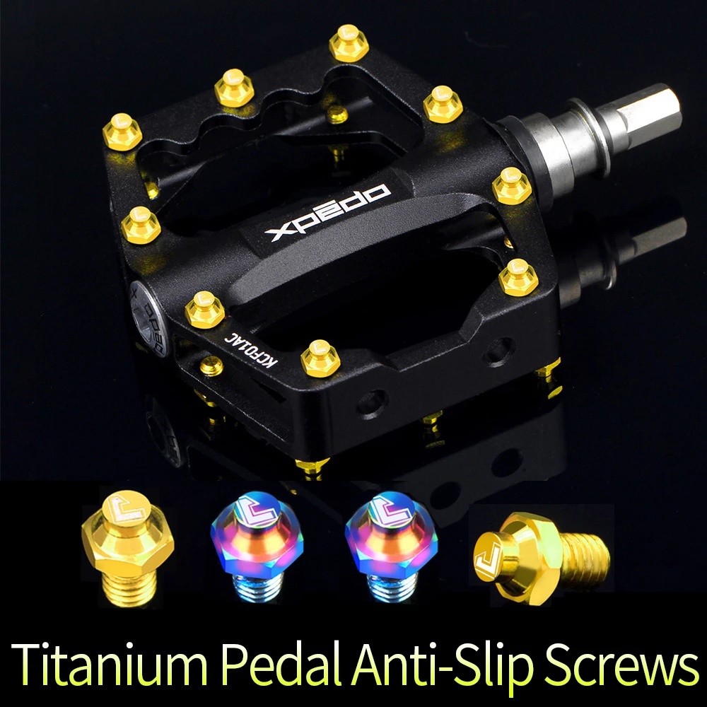 RISK 8pcs M4x4.6mm Titanium Pedal Bolts Anti-Slip For Mountain Road Bike Cycling Ultra-light Hexagon Ti Fasten Anti-Slip Screws 5.0