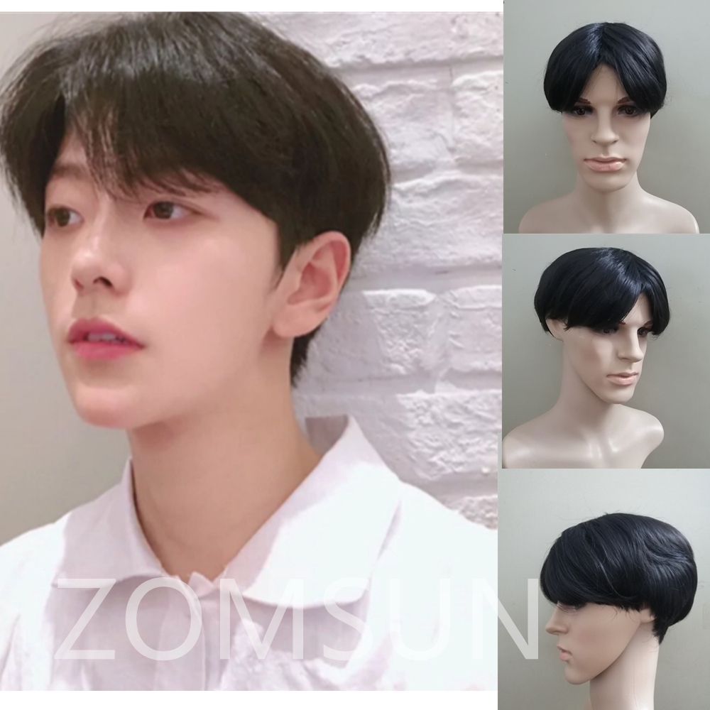 Men Full Hair Wig Natural Looking Wigs Mens Short Hair Straight centre  parting Style | Shopee Singapore
