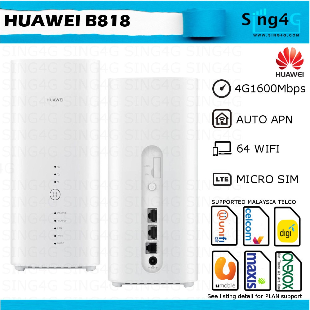 Ready Stock Huawei B818 B818s263 4g 1600mbps Sim Router For Unifi Air Celcom Maxis Umobile Digi Shopee Singapore