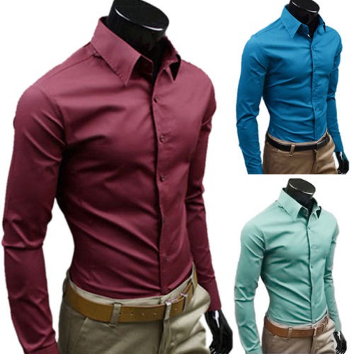 Men Slim Fit Luxury Long Sleeve Formal 