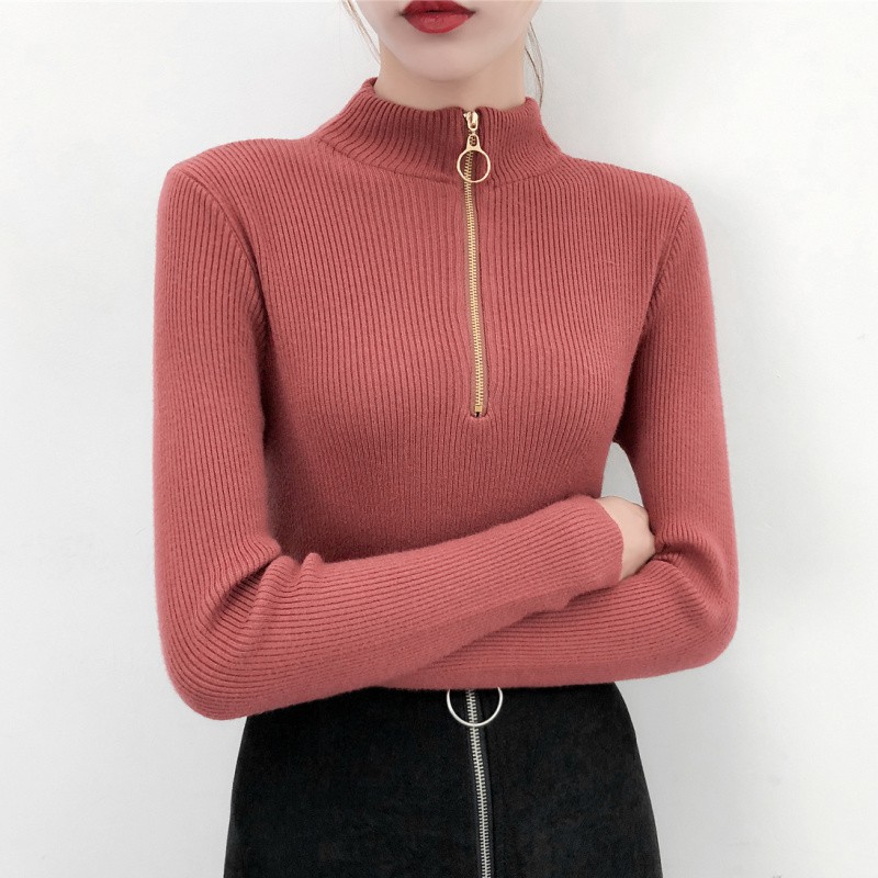 high neck sweater girl