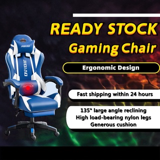 【24H Deliver】Gaming Chair With Footrest Office Computer Chair Blue Racing Style 135° Adjustable Computer Cha