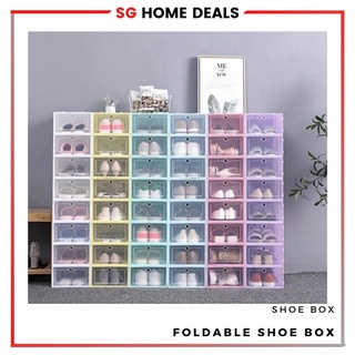[SG STOCKS] Colorful Stackable Plastic Shoe Box Multiple Colour PP Plastic Foldable Easy To Keep