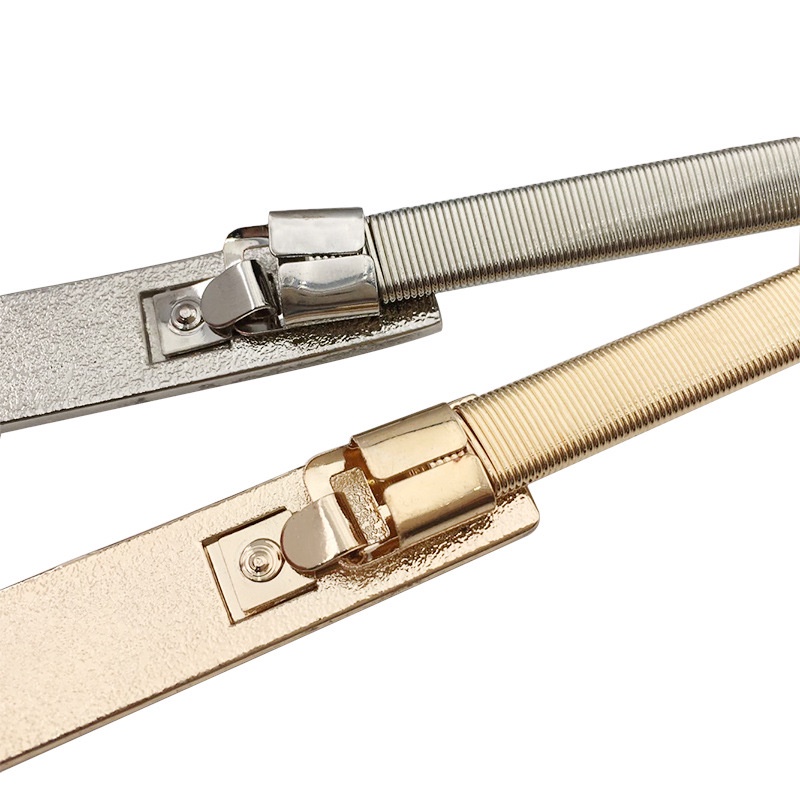Image of Women Thin Belts For Dresses Elastic Stretch Female Waist Belts Metal Gold Silver Ladies Belts #5