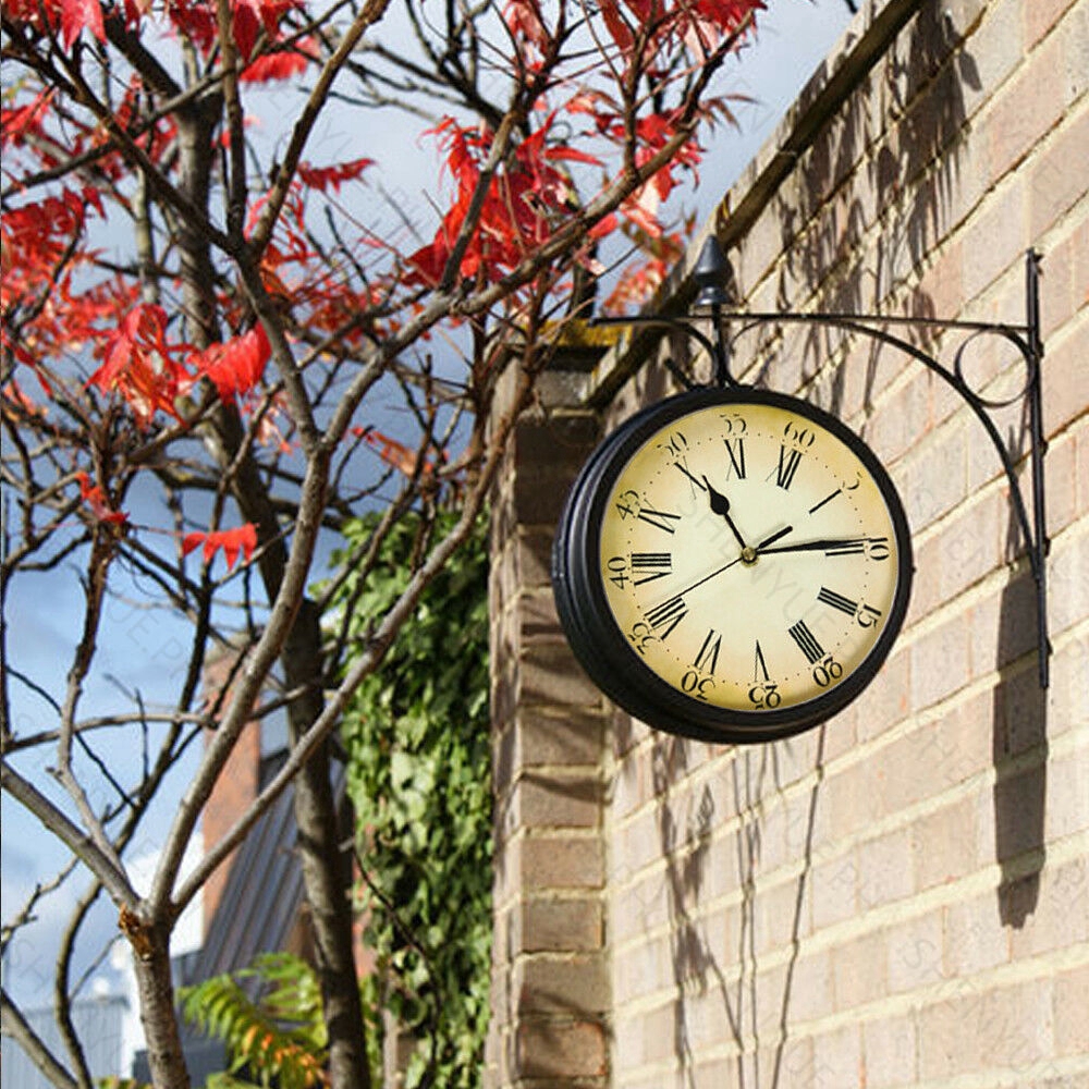 Outdoor Wall Clock Double Side Station Clocks Retro Outside Bracket