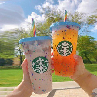 Starbucks, Dining, Set 5 Starbuckscolor Change Confetti Reusable Cold Cups  Lids Straws 24oz Venti