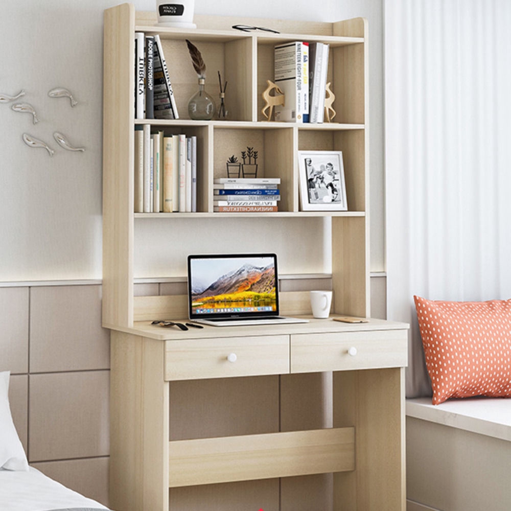 student desk and bookshelf