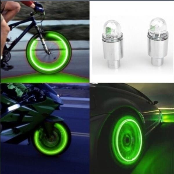 TOOGOO Green R 2X Valve Cap Wheel Tire LED Light Lamp for Motorcycle Bicycle Car 