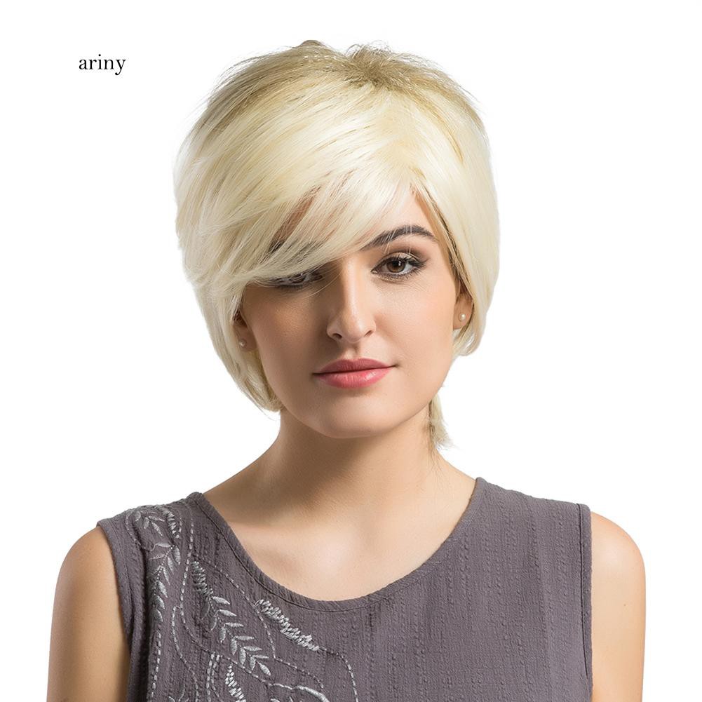 Cool Women Wavy Blonde Short Natural Human Hair Wig Party