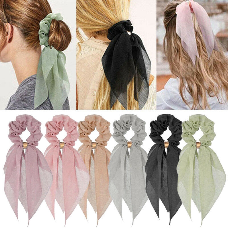 Lady Pure Elastic Ponytail Scarf Bow Hair Rope Ties Scrunchies Ribbon Hair Band 