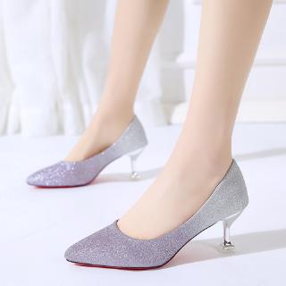 Image of Women's Silver High Heels Ladies Pointed Stilettos Shoes Bridesmaid Wedding Shoes