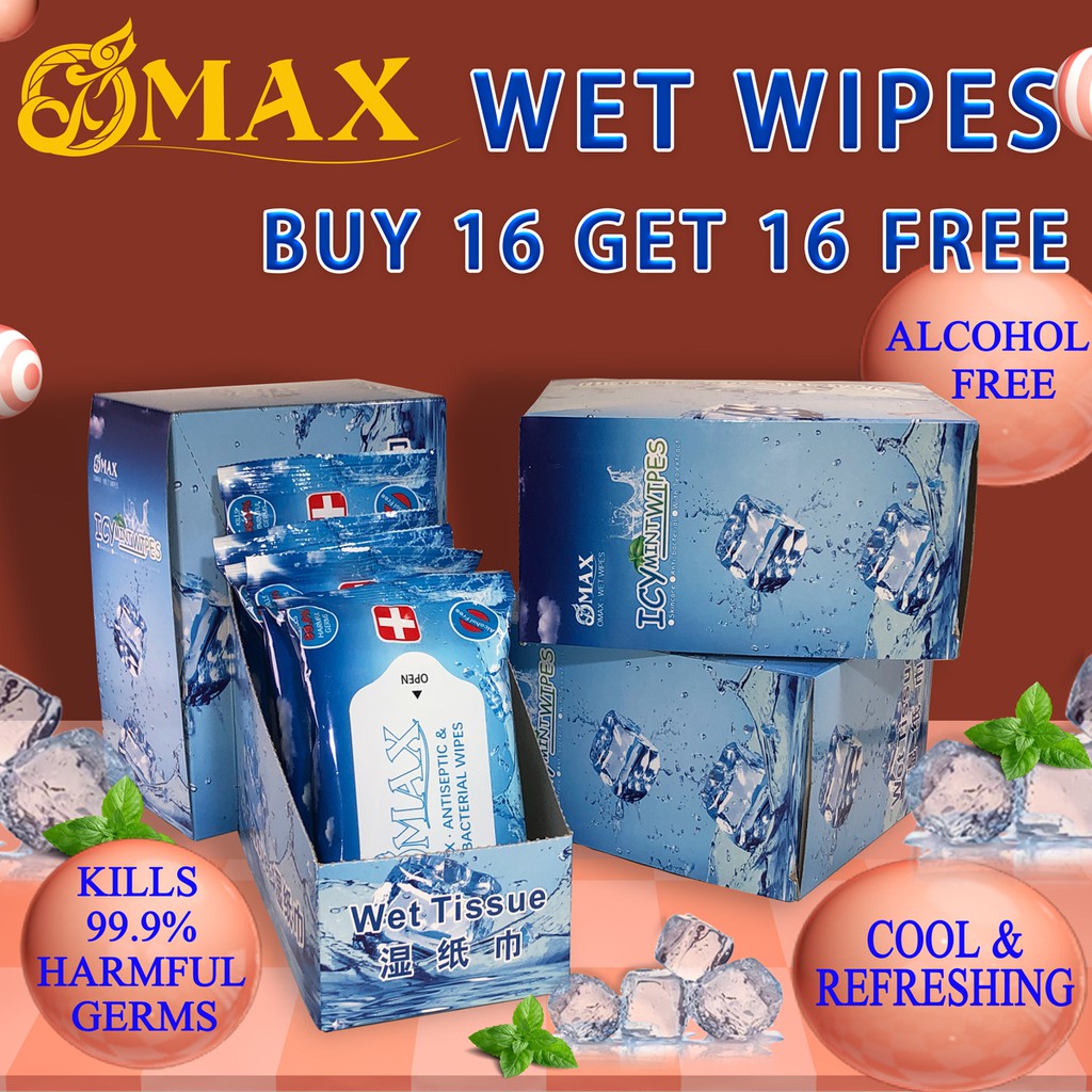 OMAX SG ANTI SEPTIC ANTI BACTERIA WET WIPES ICY MINT BODY TISSUE 32