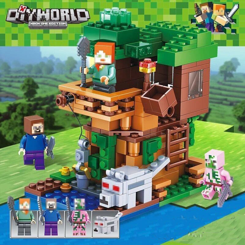 166pcs Minecraft Mini Tree House Building Block Lego Compatible Children Model Toy Gifts My World Shopee Singapore