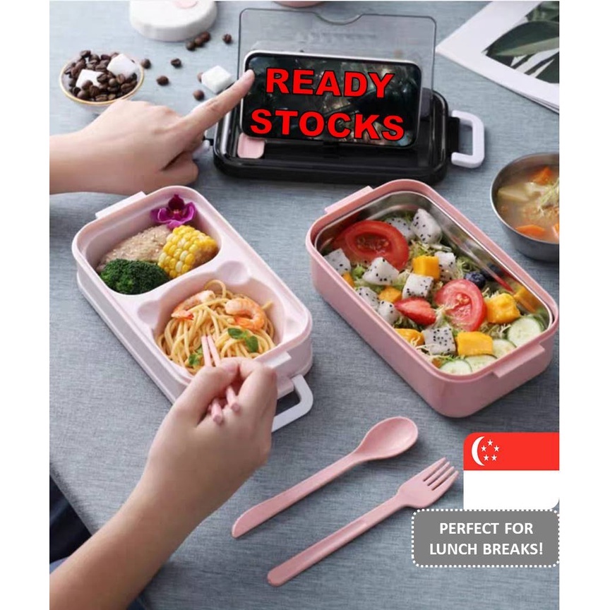 Lunchbox Stainless Steel 2-Tier/Normal Plastic 1-Tier-Phone Stand Bento ...