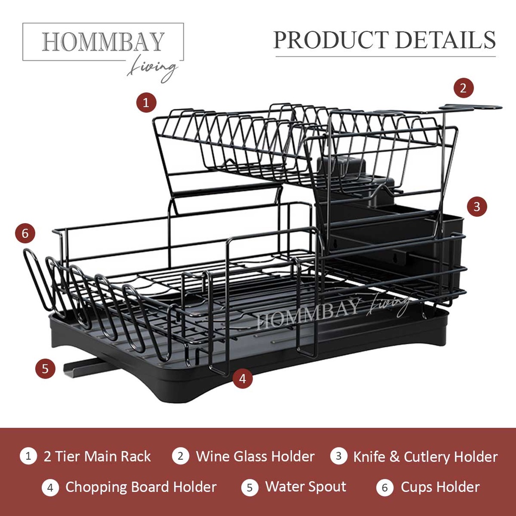 HOMMBAY Kitchen Japanese Style Minimalist Design Dish Rack with Water Swivel Spout and Draining