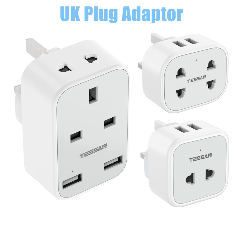 TESSAN Multi USB Plug Extension, Shaver Adapter Plug UK with Double USB