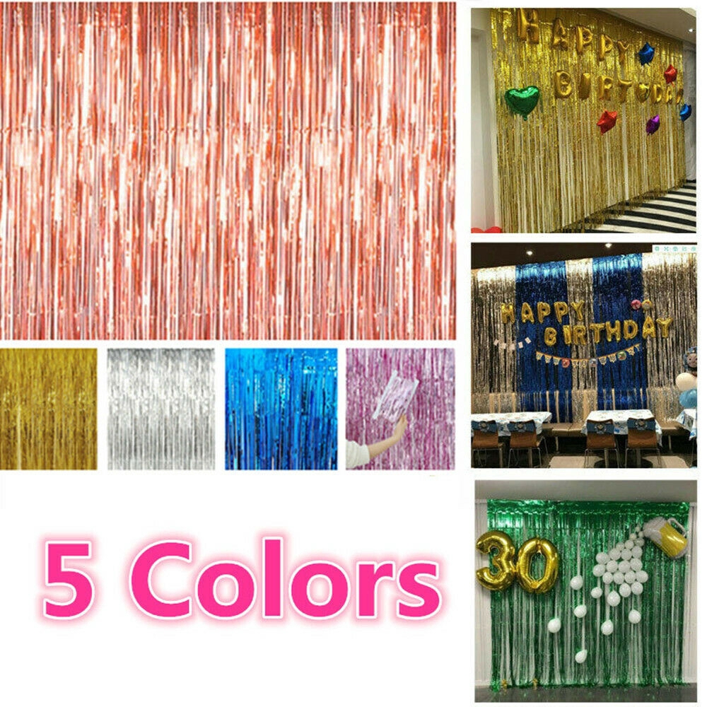 2m 3m Foil Fringe Tinsel Shimmer Curtain Door Wedding Birthday Party Decorations