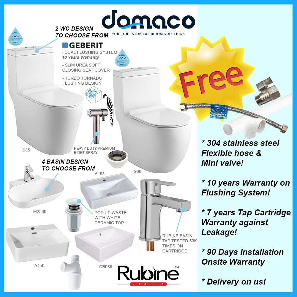 Magnum Turbo Tornado Flushing 1Piece Toilet Bowl & Basin Package Shopee Singapore