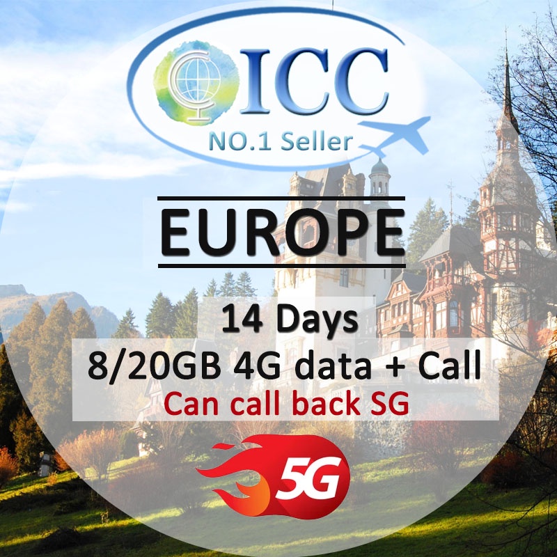 [ICC] Europe & Europe 14 Days 8GB|20GB|30GB 5G/4G SIM Card + Unlimited Call | Can call back Singapore (EU-C)