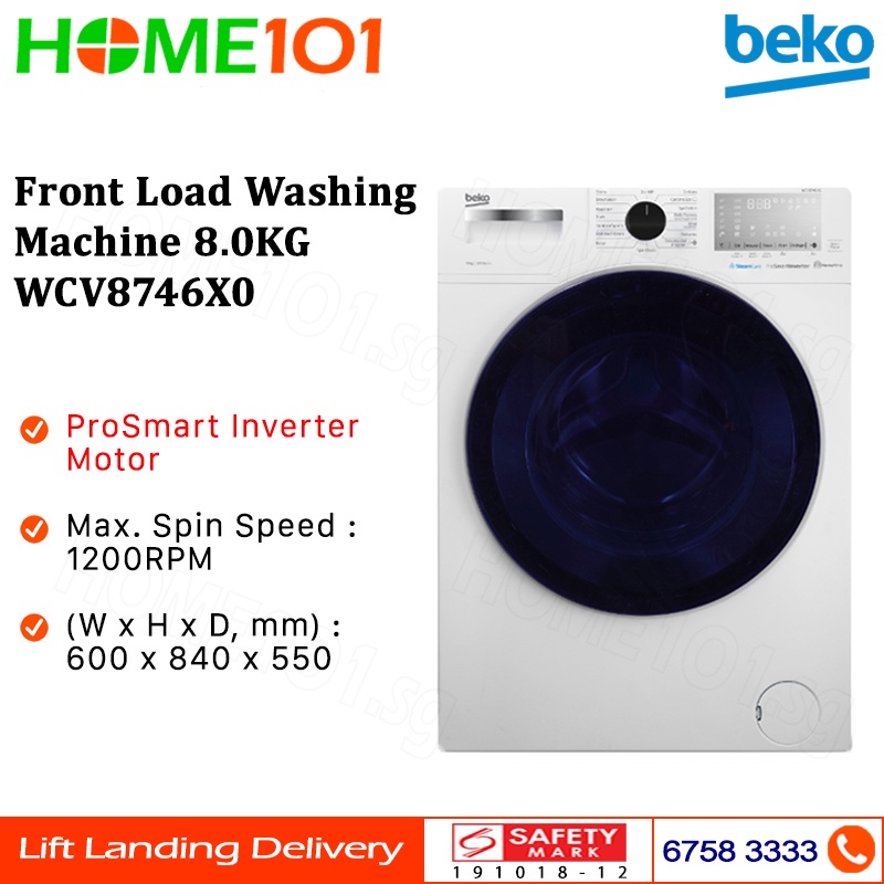 Beko Front Load Washing Machine 8.0kg WCV8746X0 Shopee Singapore