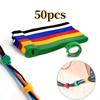 🔥50pcs Colorful Velcro Cable Ties Wire For Reusable Wire Wrap Managemen, Tape Nylon Straps Cord Organizer Keeper Holder