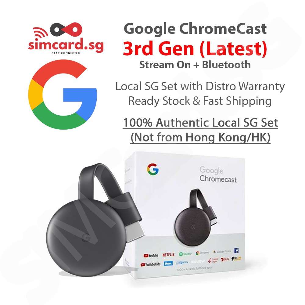 Google Chromecast 3 3rd Generation 1 Yr Warranty Sg With Safety Mark Or Us Set Wifi Streaming Stick Media Player Shopee Singapore