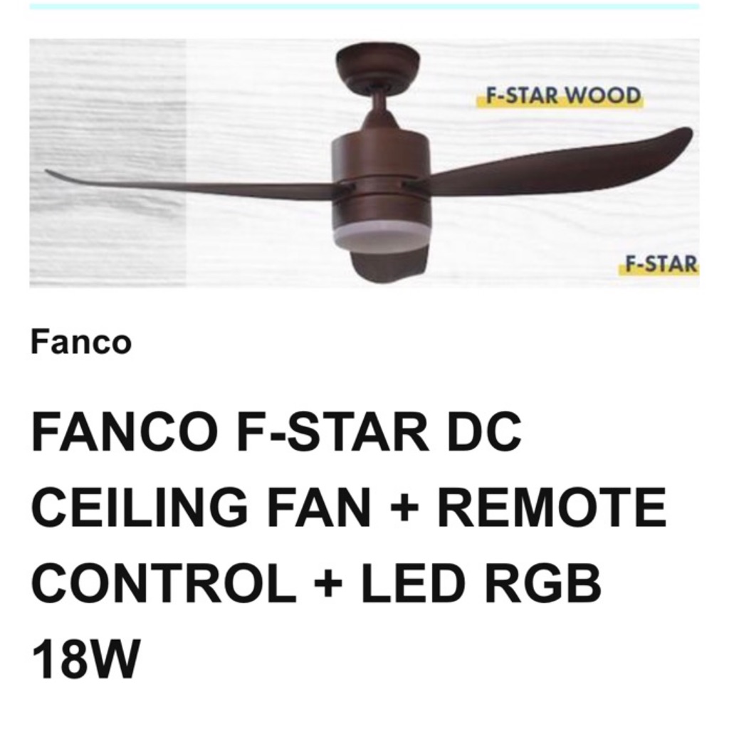 Fanco F Star Dc Ceiling Fan Remote Control Led Rgb 18w