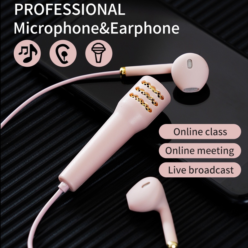 Portable Wired HIFI&BASS Earphone with Mini HD Microphone Mic 3.5mm Interface Headset for Karaoke App Online Class Meeting Live Streaming Broadcast
