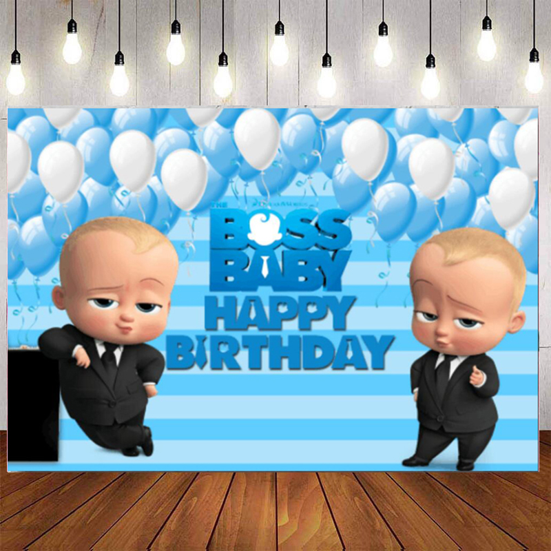 Blue Theme Boss Baby Birthday Party Backdrops White Blue Balloons Little Man Baby Shower Newborn Party Backgrounds Custom Name Photo Shopee Singapore