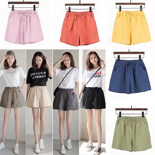 Image of Women Cotton And Linen Shorts Summer New Loose Sports Casual High Waist Plus Size A Word Linen Wide Leg