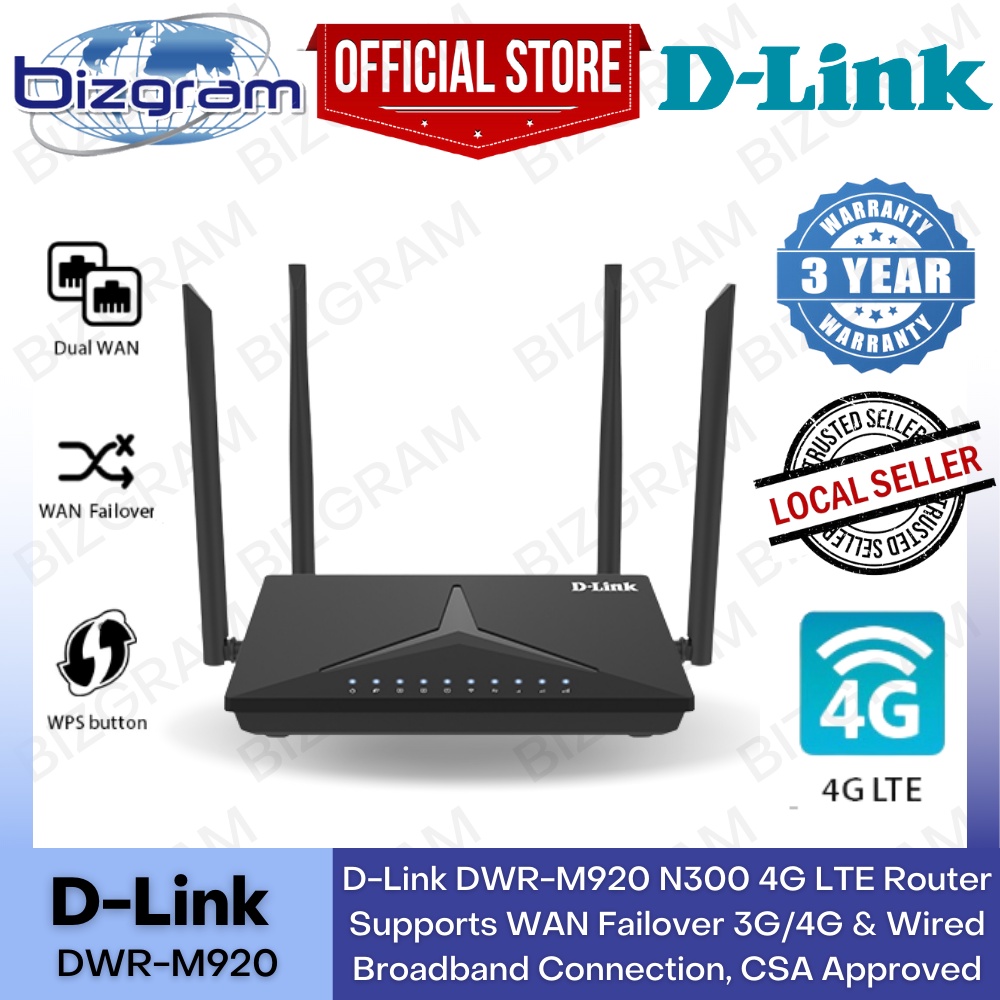 D-Link DWR-M920 N300 4G LTE Router Supports WAN Failover 3G/4G & Wired ...