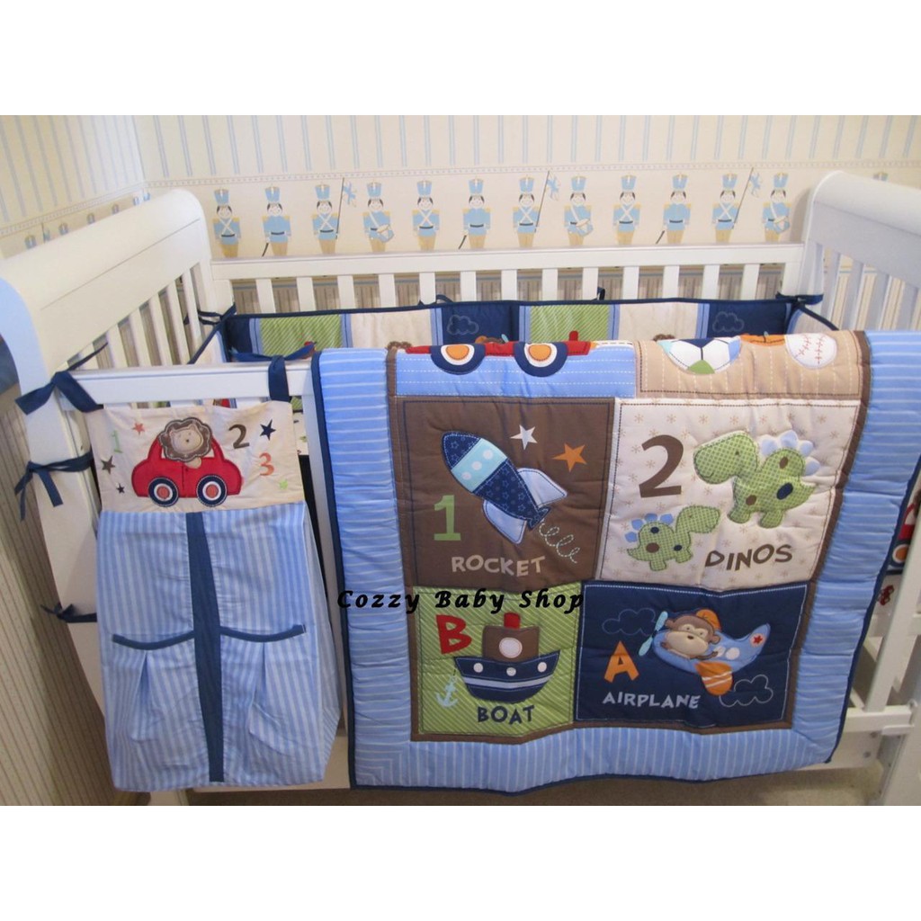 7pcs Blue Baby Boy Bedding Crib Cot Set Nursery Quilt Bumper Sheet