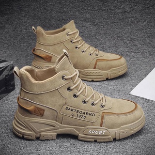 Autumn Winter Men's Shoes High-Top Martin Boots Rhubarb Workwear Snow Middle Cut Cotton Trendy British Style MD03