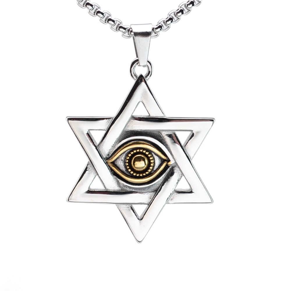 Stainless Steel Jewish Star of David Evil Eyes Hexagram Pendant ...