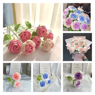 Crochet Rose Flower Hand-Woven Rose Bouquet Wool DIY Artificial Flower Gift Crochet Flowers Mother's Day Teacher's Day Birthday Gift graduation gift Valentine's Day