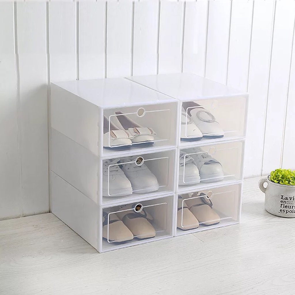 24 Pack Shoe Storage Box, Plastic Foldable Shoe Box, Stackable Clear Shoe  Organizer