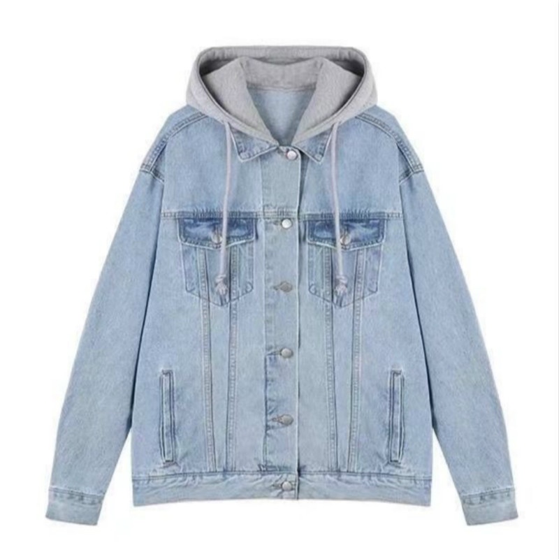 Image of Korean Version Women's Retro Loose Denim Long-Sleeved Hooded Jacket 2022 Student Spring Autumn New Style Casual All-Match Top #7