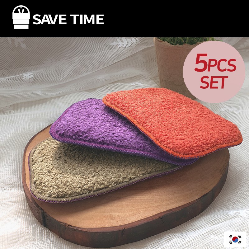 [SAVE TIME] 5pcs Made In Korea DoubleSided Microfiber Scrub Sponge Eco