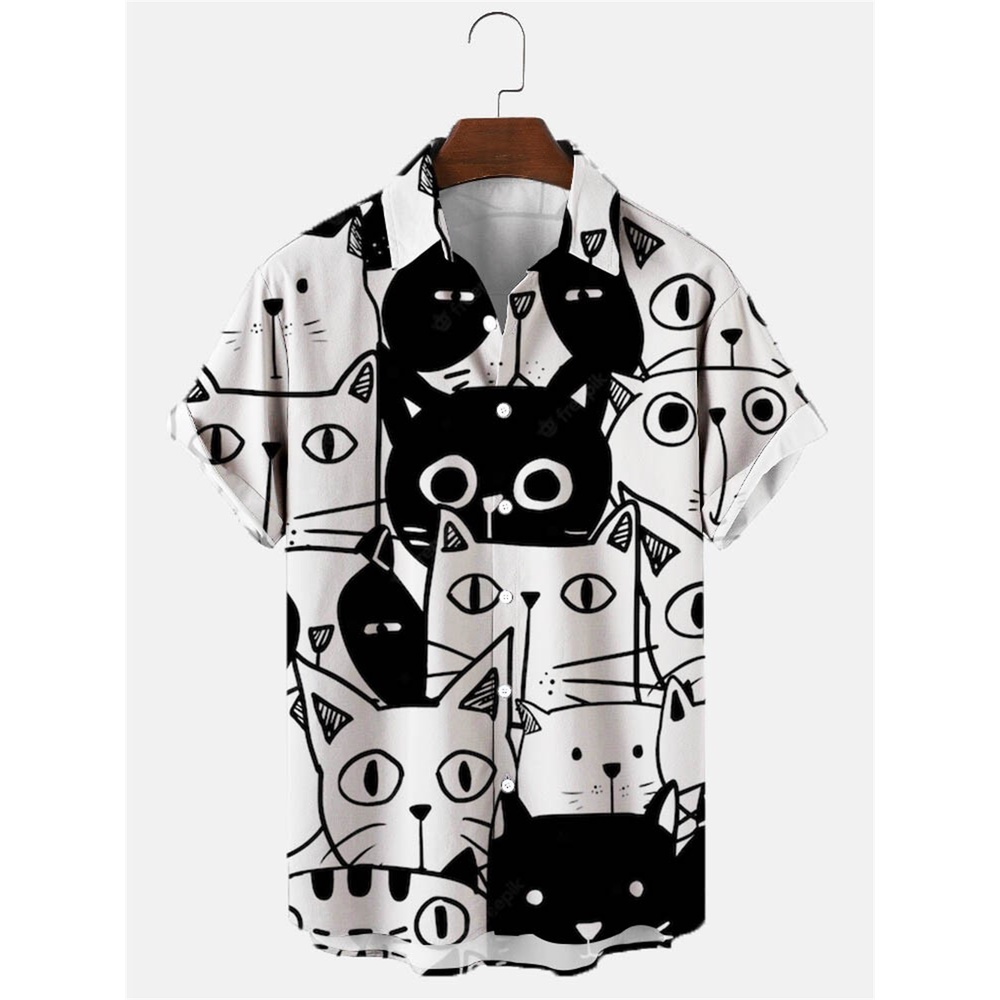 Fashion Clothing 2022 3D Lapel Hawaiian Shirt Men Casual Short Sleeve Anime  Shirt Cartoon Men Shirt Summer Men Clothing Street Vintage Animal Cat |  Shopee Singapore