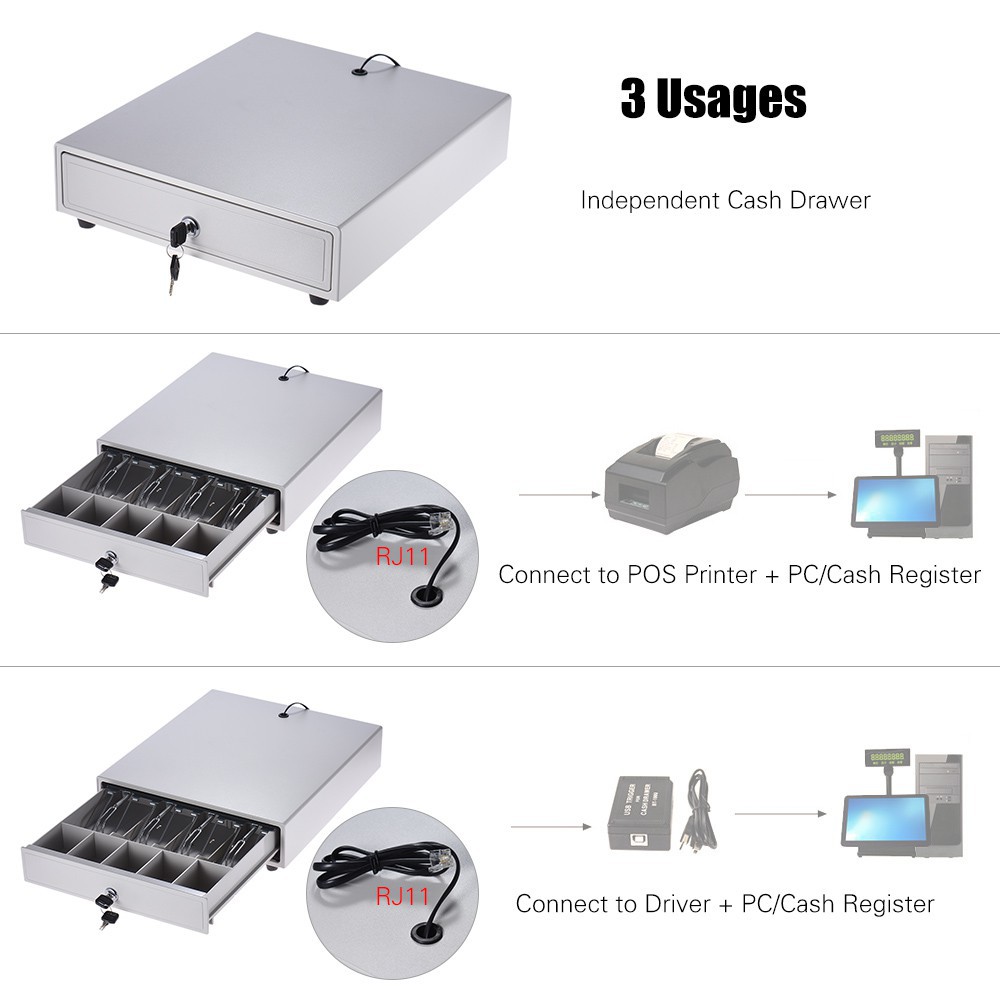 Heavy Duty Electronic Cash Drawer Box Case Storage 4 Bill 5 Coin