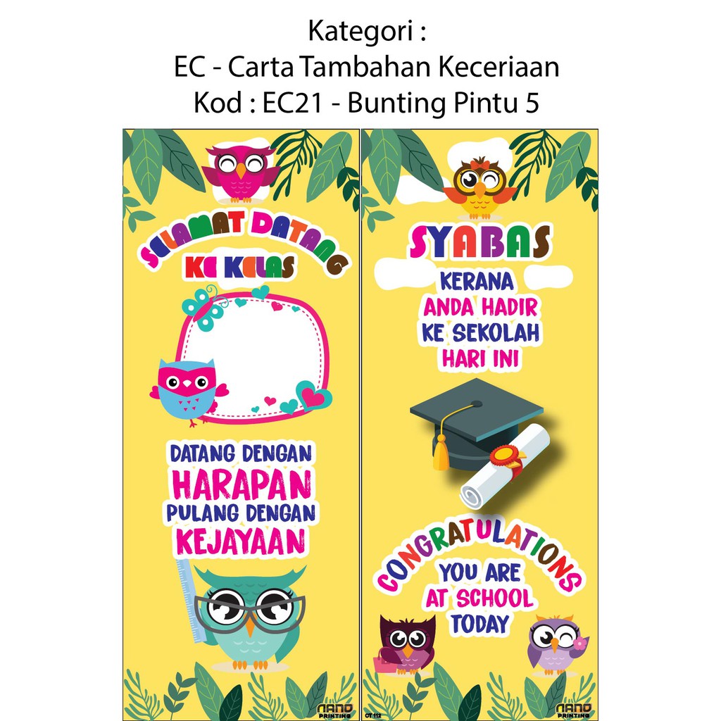 2 Pcs Class Door Access Bunting Happy Welcome And Tahniah Hadir To School Ec21 Shopee Singapore