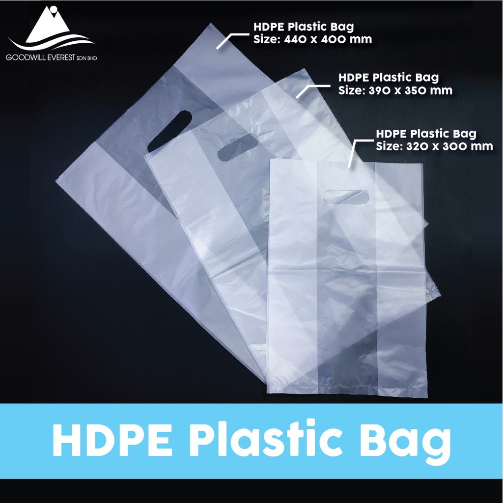 50pcs Plain HDPE Disposable Plastic Bag with punch handle / Tranparent ...