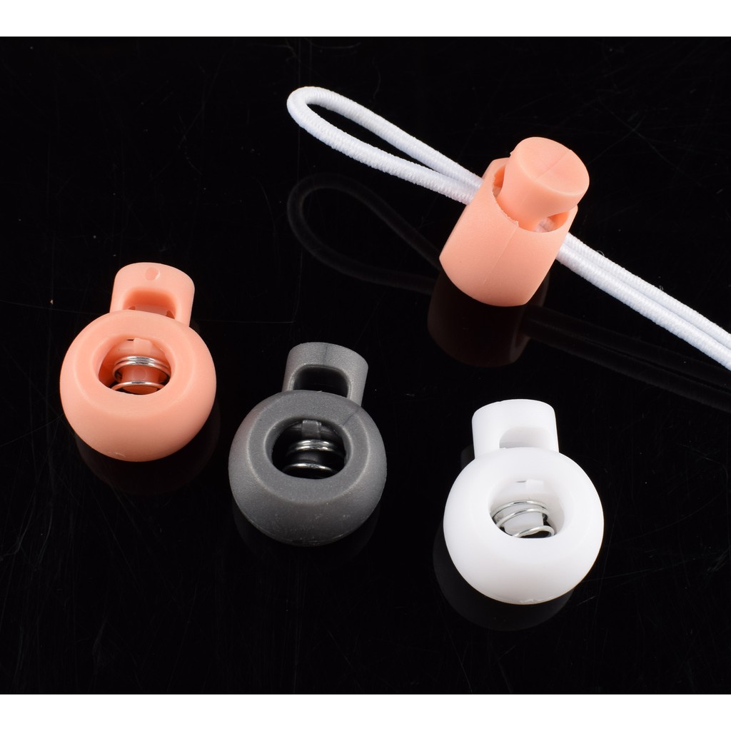 Cord Lock,Plastic Cord Stopper,White/Black/Pink Round Rope End Toggle