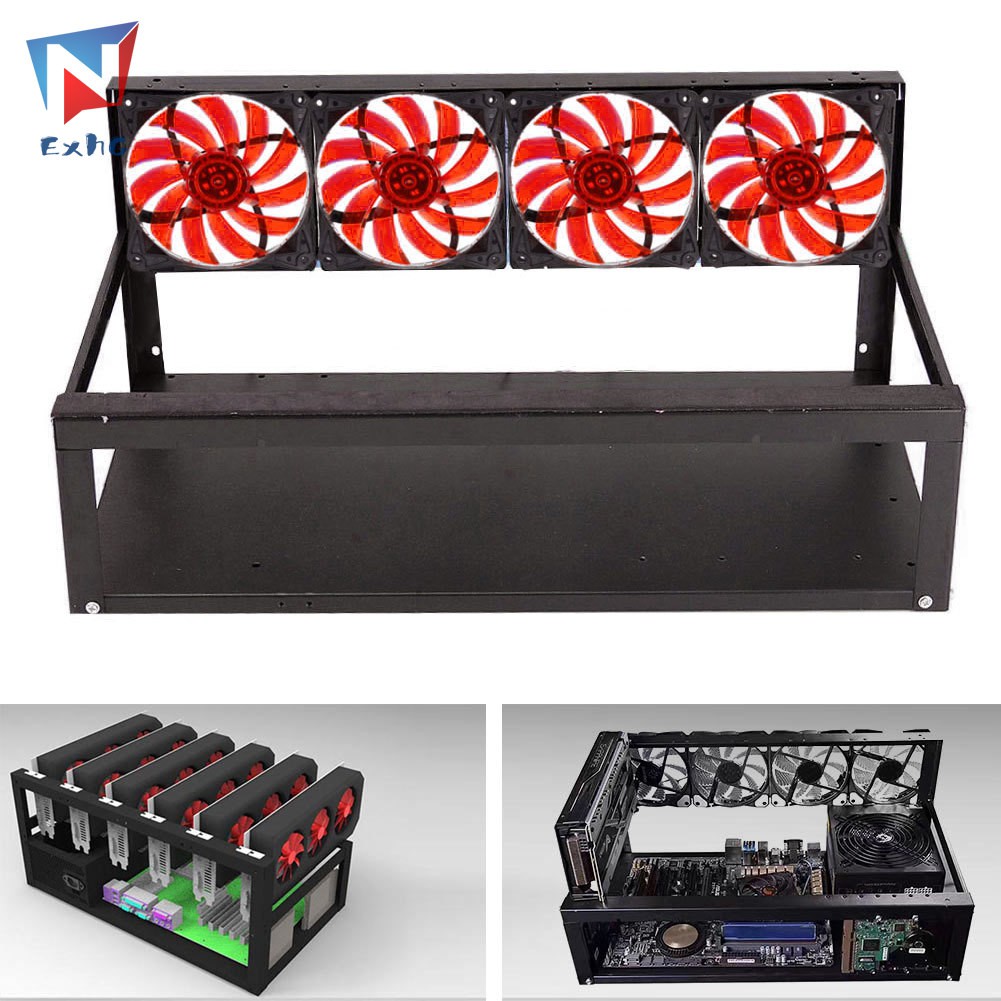 ExhG High quality 6 GPU Mining Rig Aluminum Case + 4 Fans ...