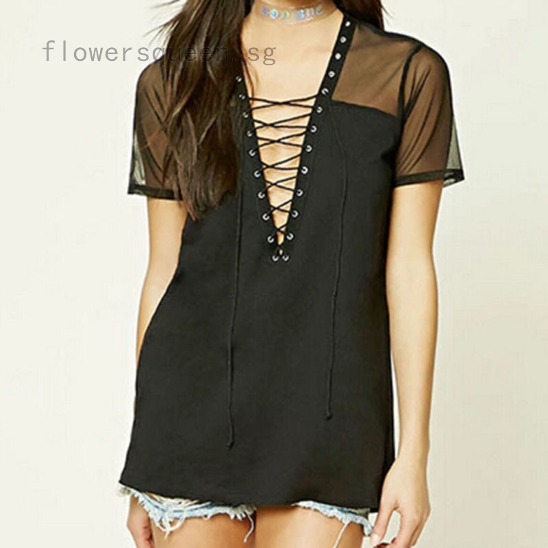 deep v neck black top