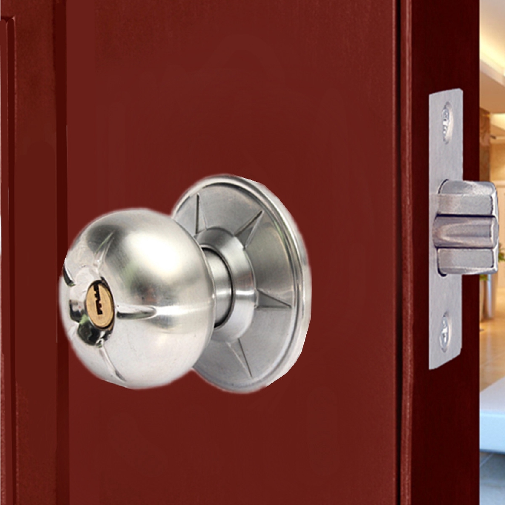 Stainless Steel Round Door Knob Set Handle Lock Entrance Interior Passage Levers 3 Keys