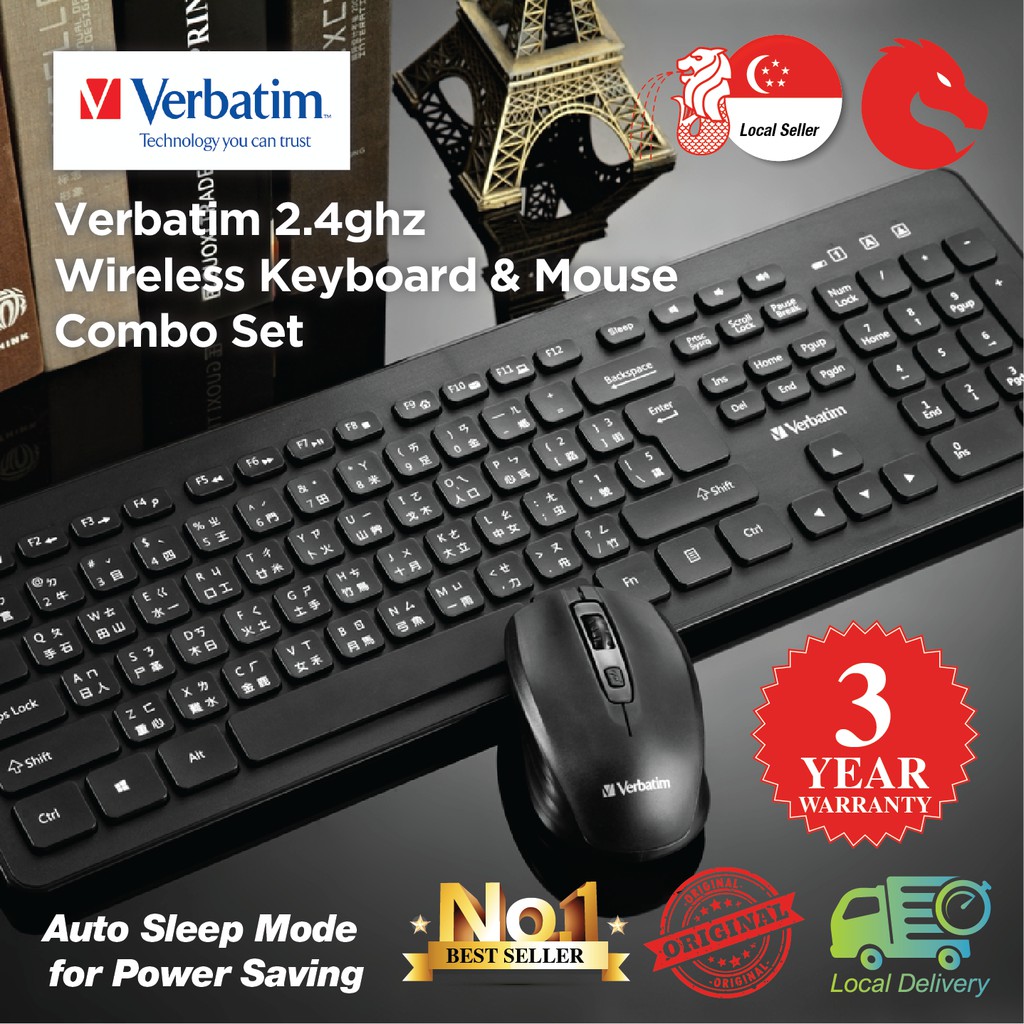 Verbatim Wireless Keyboard & Mouse Combo Black 2.4ghz Shopee Singapore