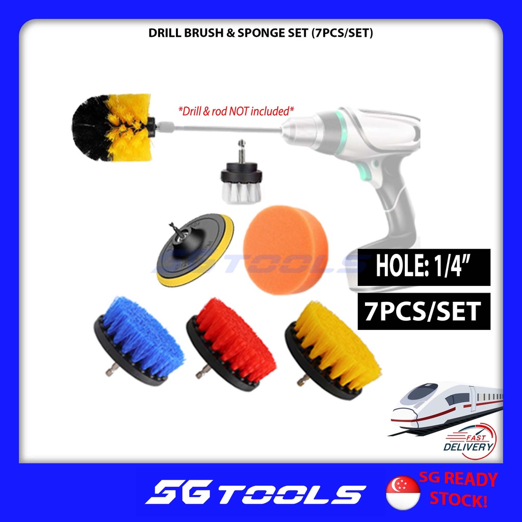 DRILL BRUSH & SPONGE SET (7PCS) HAND DRILL SCRUBBER PAD FOAM ATTACHMENT